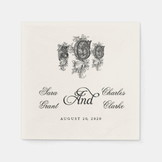 Vintage Three Monogram SCC Wedding Paper Napkins