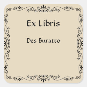 Vintage Three Teardrop Bamboo Swirl Bookplate Square Sticker