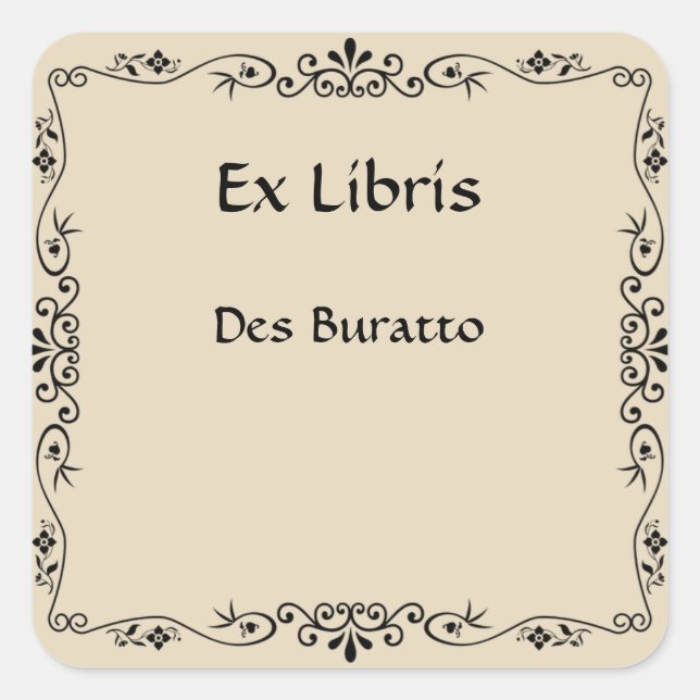 Vintage Three Teardrop Bamboo Swirl Bookplate Square Sticker (Front)