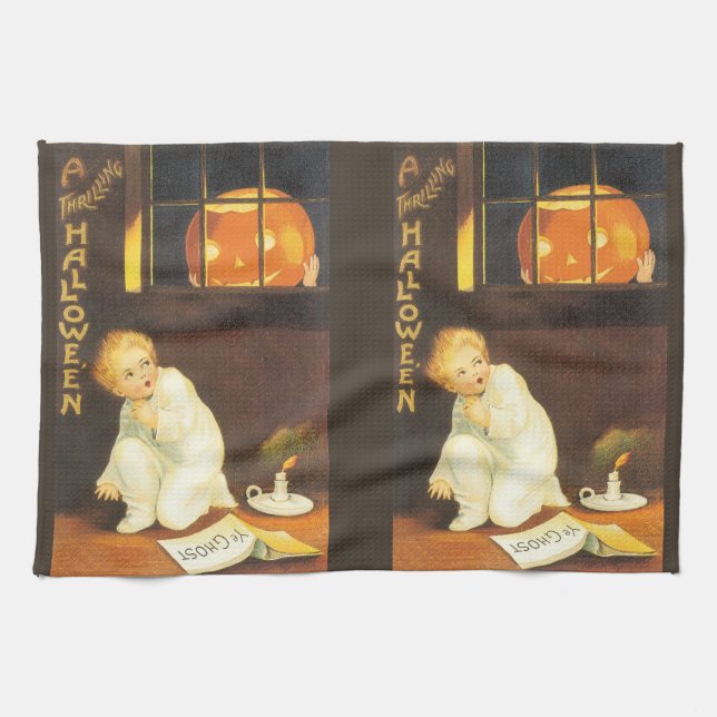 Vintage Thrilling Halloween by Ellen Clapsaddle Tea Towel (Horizontal)