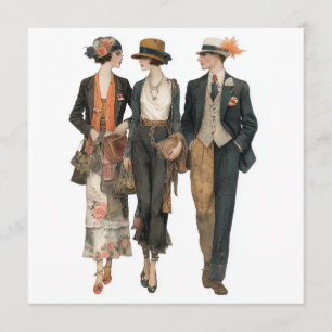 Vintage thruple fashion models - decoupage sheet, invitation