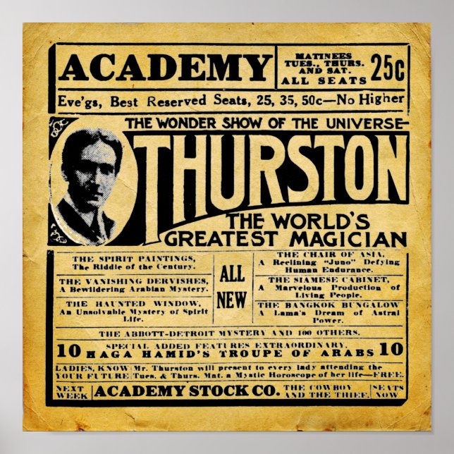 Vintage Thurston The Magician Theatre Ad Poster (Front)