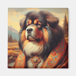 Vintage Tibetan Mastiff Dog Painting Magnet