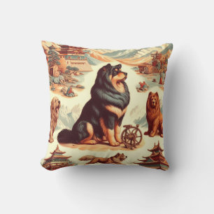 Vintage Tibetan Mastiff Illustration Cushion