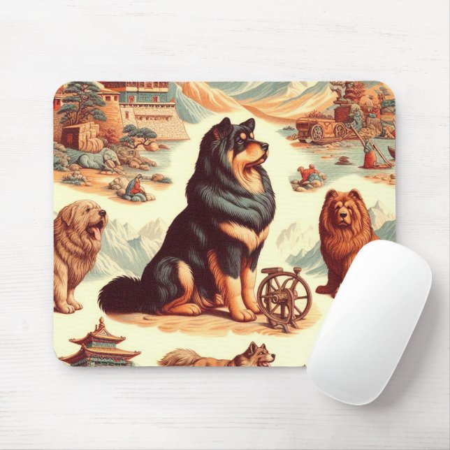 Vintage Tibetan Mastiff  Illustration Mouse Mat (With Mouse)