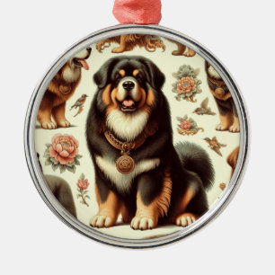Vintage Tibetan Mastiff Seamless Painting Metal Tree Decoration