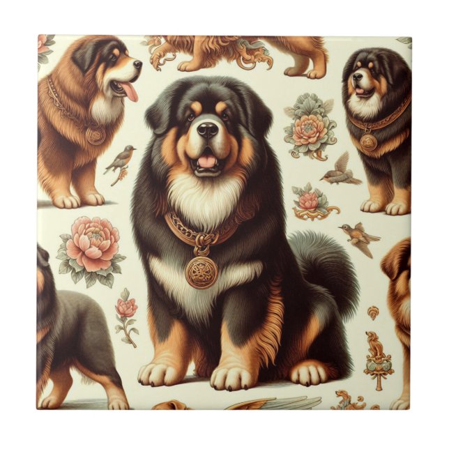 Vintage Tibetan Mastiff Seamless Painting Tile (Front)