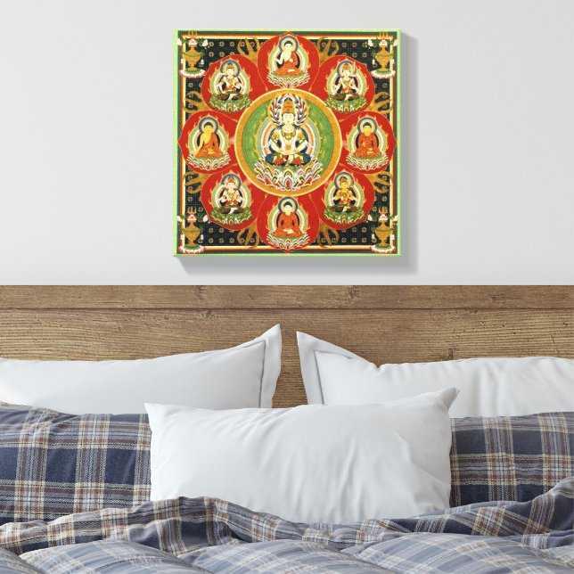 Vintage Tibetan Tantric Buddhism Buddha Mandala Canvas Print (Insitu(Bedroom))