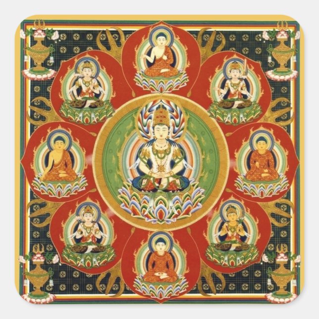 Vintage Tibetan Tantric Buddhism Buddha Mandala Square Sticker (Front)