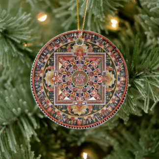 Vintage Tibetan Tantric Buddhism Mandala Ceramic Tree Decoration