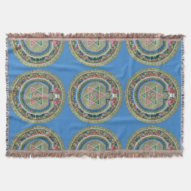 Vintage Tibetan Tantric Buddhism Mandala Throw Blanket (Front)