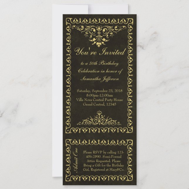Vintage Ticket 50th Birthday/Party Invitations (Front)