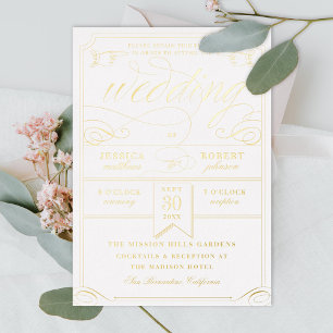 Vintage Ticket Antique Calligraphy Wedding Gold