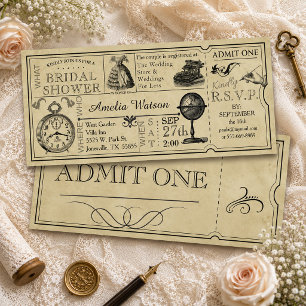 Vintage Ticket Bridal Shower Invitation
