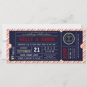 Vintage Ticket Diagonal Stripe Wedding Invitation