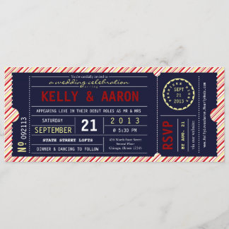 Vintage Ticket Diagonal Stripe Wedding Invitation