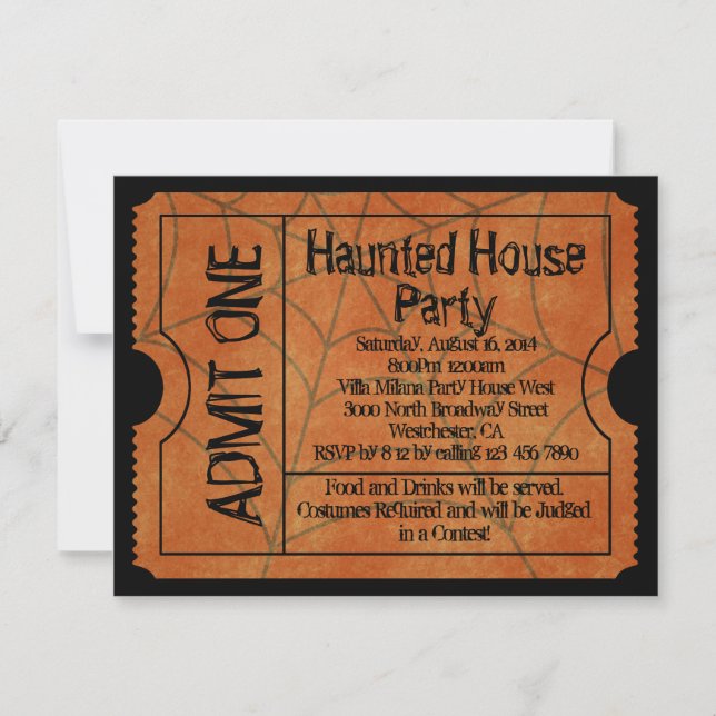 Vintage Ticket Haunted House Halloween Invitation (Front)