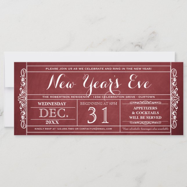 Vintage Ticket New Year's Eve Party Invitations (Front)