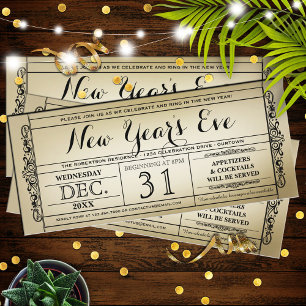 Vintage Ticket New Year's Eve Party Invitations