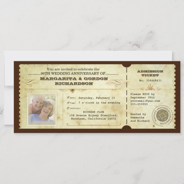 vintage ticket photo anniversary invitations (Front)