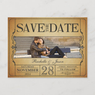 Vintage Ticket Save the Date Announcement Postcard