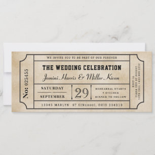 Vintage Ticket Wedding Invitation