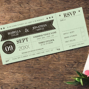 Vintage Ticket Wedding Invitation with RSVP