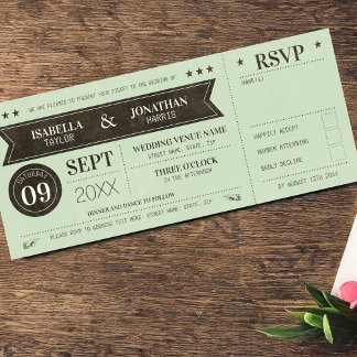 Vintage Ticket Wedding Invitation with RSVP