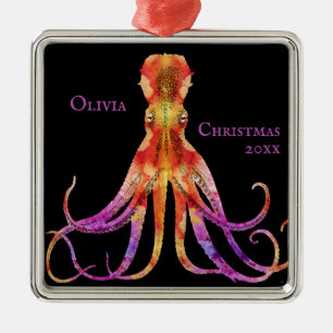 Vintage Tie Dye Octopus Red Purple Orange Metal Or Tree Decoration