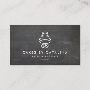 Vintage Tiered Cake Logo on Chalkboard Bakery Business Card