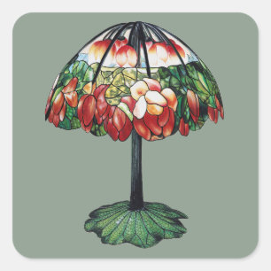 Vintage Tiffany Art Nouveau Red Lotus Floral Square Sticker