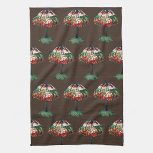 Vintage Tiffany Art Nouveau Red Lotus Floral Tea Towel