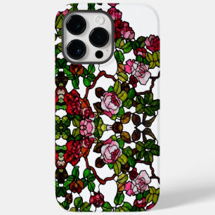 Vintage Tiffany Stained Glass Pink and red Roses iPhone 14 Pro Max Case