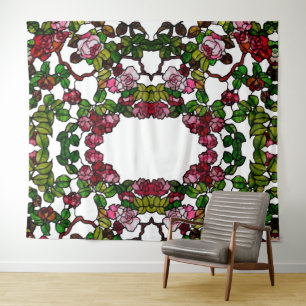 Vintage Tiffany Stained Glass Pink and red Roses Tapestry