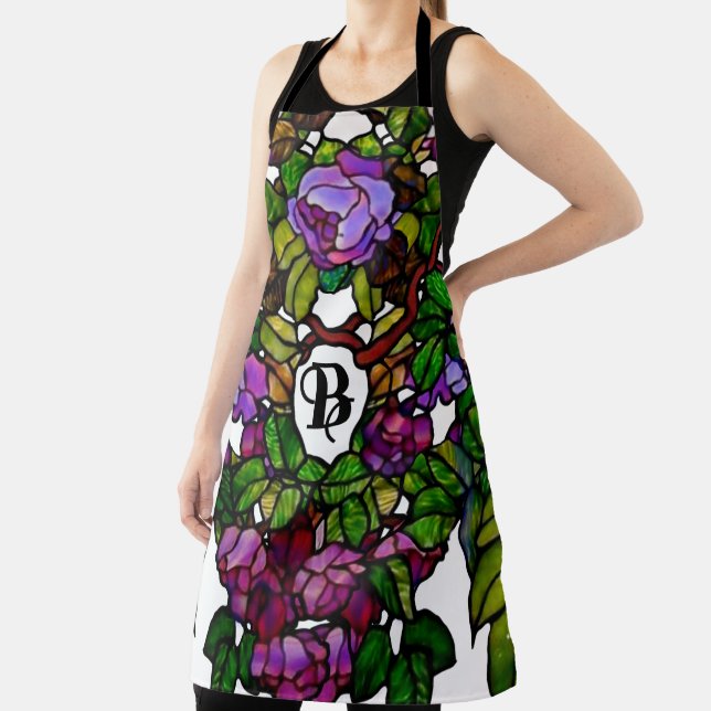 Vintage Tiffany Stained Glass Purple Roses Apron (Insitu)