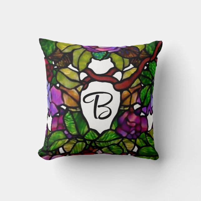 Vintage Tiffany Stained Glass Purple Roses  Cushion (Front)