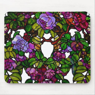 Vintage Tiffany Stained Glass Purple Roses  Mouse Mat