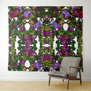Vintage Tiffany Stained Glass Purple Roses Tapestry