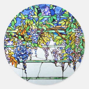 Vintage Tiffany Stained Glass Wisteria Floral Art Classic Round Sticker
