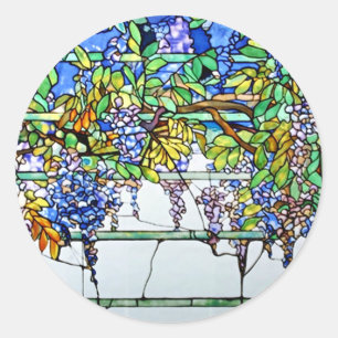 Vintage Tiffany Stained Glass Wisteria Floral Art Classic Round Sticker