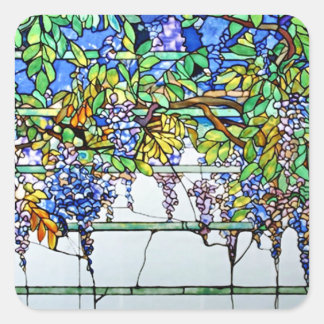 Vintage Tiffany Stained Glass Wisteria Floral Art Square Sticker