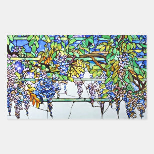 Vintage Tiffany Stained Glass Wisteria Floral Rectangular Sticker