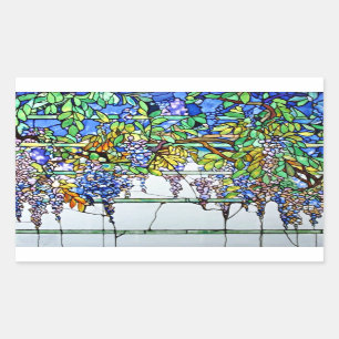 Vintage Tiffany Stained Glass Wisteria Floral Rectangular Sticker