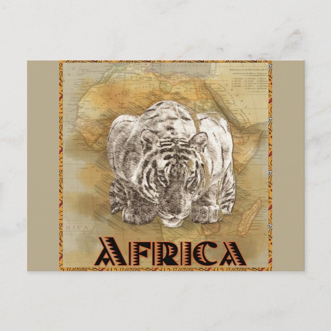Vintage Tiger Africa Travel Map Postcard (Front)