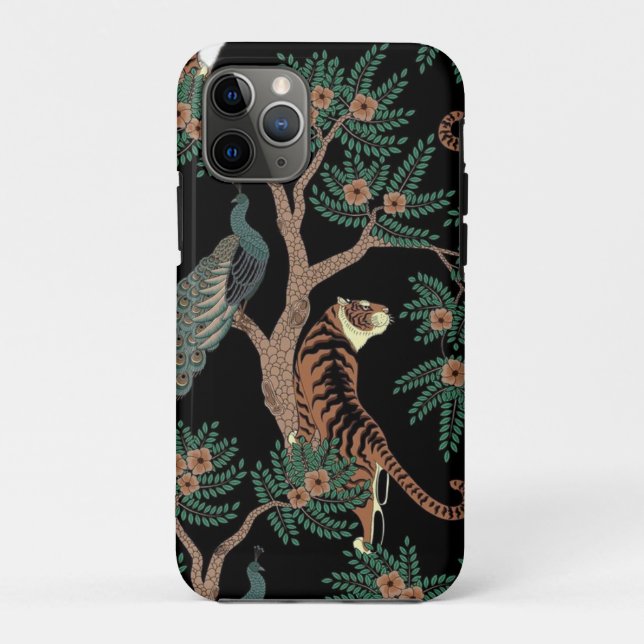Vintage tiger and peacock Case-Mate iPhone Case (Back)