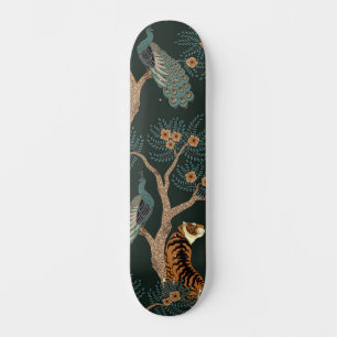Vintage tiger and peacock skateboard