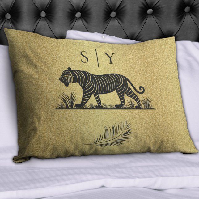  Vintage Tiger Gold Monogram Personalised Pillowcase (Creator Uploaded)