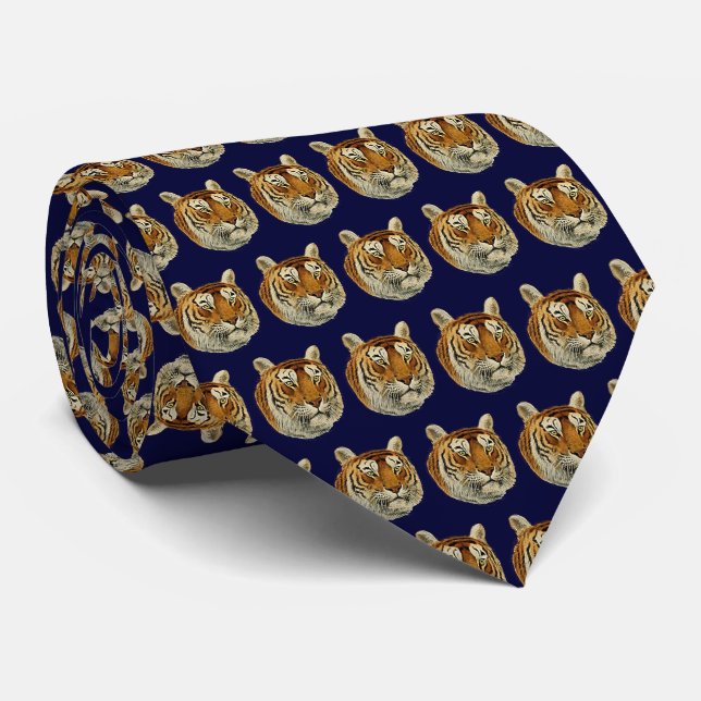 Vintage Tiger Head Navy Blue BG Tie (Rolled)
