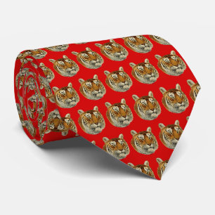 Vintage Tiger Head Red BG Tie