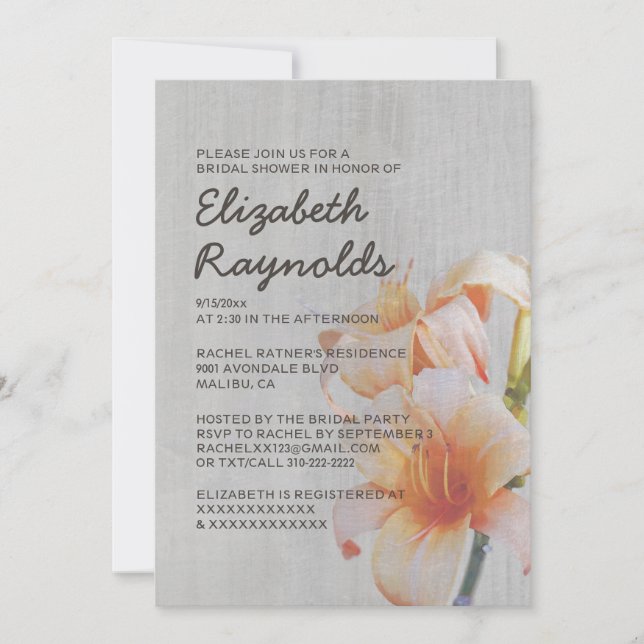 Vintage Tiger Lilies Bridal Shower Invitations (Front)